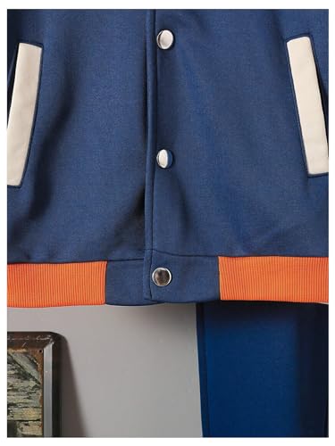 Image of SweatyRocks Boy's 2 Piece Outfits Letter Graphic Colorblock Bomber Jacket and Jogger Sweatpants Set Blue 10Y