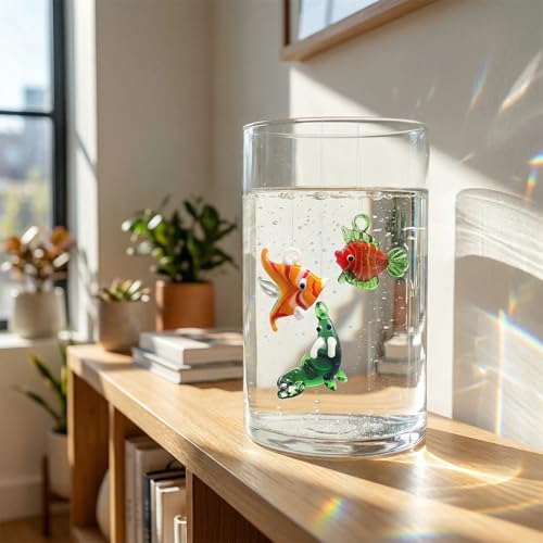 Image of Hand Blown Glass Fish Figurines with Floats, Set of 3 Small Tropical Sea Animal Decor (A)