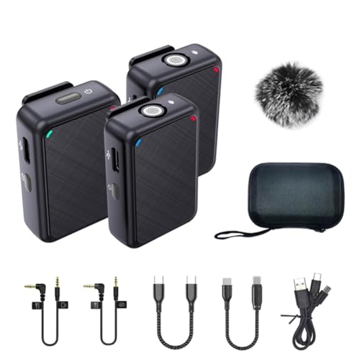 Roxvue Micrófono de Solapa para Grabación de Doble Canal con 98 Pies para Teléfono Inteligente, Cámara DSLR, DV, Vlog, Estilo en : 1 RX y 2 TX