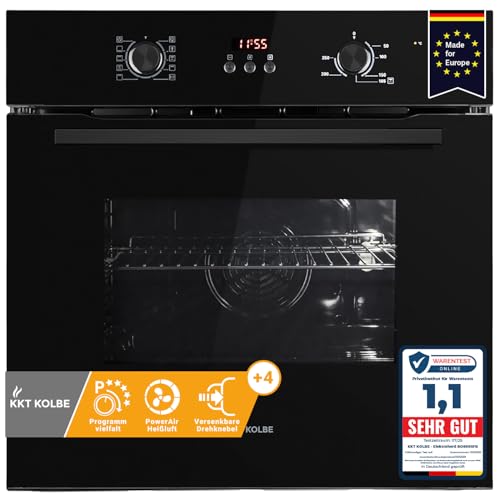 KKT KOLBE Einbaubackofen 60 cm | Full-Black-Design | autark | 70L | 3kW | Umluft | Heißluft | Automatik-Timer | Wärmeschutzverglasung | Kindersicherung | Drehwahlregler | BO8005FB