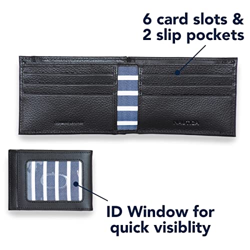 Nautica Men's Front Pocket Leather Wallet And Money Clip, With 6 Slots, Id Window, And Rfid Protection, Black #TOP4