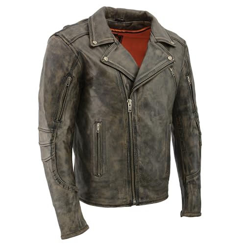 Milwaukee Leather Mens Triple Stitch Beltless Distressed Brown Leather Jacket (LG)