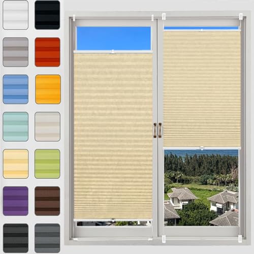 Plissee Klemmfix Ohne Bohren 55 x 85 cm, Blickdicht Sichtschutz Sonnenschutz, Plissee ohne Bohren Zum Klemmen, Fenster Plissee ohne Bohren, für Fenster & Tür, Creme Farben