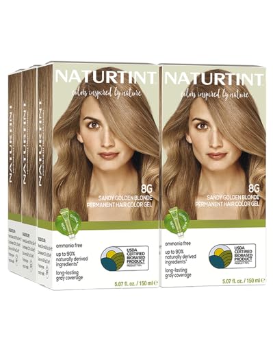 Naturtint 8G Sandy Golden Blonde Permanent Hair Color (Pack of 6), Ammonia Free, Vegan, Cruelty Free, up to 100% Gray Coverage, Long Lasting Results (Packaging may vary)
