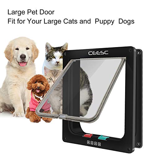 CEESC Extra Large Cat Door (Outer Size 11" x 9.8"), 4 Way Locking Large Cat Door for Interior Exterior Doors, Weatherproof Pet Door for Cats & Doggie with Circumference < 24.8" (Black) - Image 7