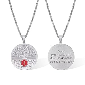 AILIN Personalized Family Tree Medical Alert Necklace Stainless Steel Custom Back Engraving Medical ID Tag Pendant Birthday Christmas Gifts For Women Men Grandparents