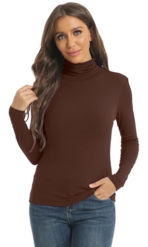 Image of Women's Casual Long Sleeve Turtleneck Tops Slim Fitted Lightweight Base Layer Shirts