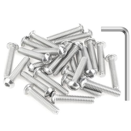 Image of 25 Pieces 1 /4-20 x 1-1 /4 inch Button Head Socket Cap Screws Bolts, HELIFOUNER 304 Stainless Steel (18-8) Screws, Bright Finish, Fully Threaded
