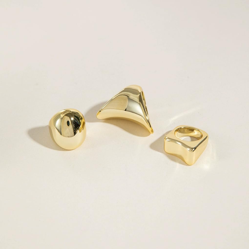Anillos gruesos para mujer, diseño geométrico, apilable, exagerado, grande, cúpula grande, juego de anillos estéticos de moda para todos los días, Grande, Aleación de acero, Sin piedras 4