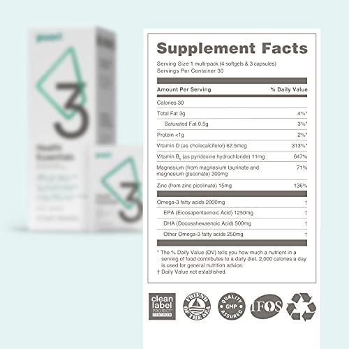 Puori P3 Health Essentials - Multivitamins For Men And Women - 30 Servings - Omega 3, Vitamin D, Magnesium, Zinc - Multi-Nutrient For Brains And Energy #TOP1