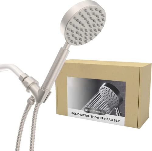 Modern All Metal Stain And Residue-Free Handheld Showerhead With Hose And Brass Holder (Brushed Nickel) #TOP8