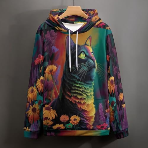Sweat à capuche 3D Chat Rêveur pull Harajuku turquoise col rond automne unisexe pour un style urbain - 4
