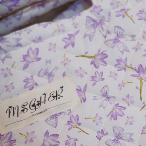 Image of Floral Quilted Cotton Shoulder Bag for Women Daily Use Medium Size Handbag Large Capacity Thickened Design Tote