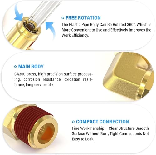 Image of TAILONZ PNEUMATIC 2PCS 1 /2 inch Tube OD x 3 /8 inch NPT Thread DOT Elbow Out Pipe Air Fittings, Push to Connect Fittings Air Brake Pipe Fittings for Cars, Trucks, Air Brake Systems, Etc.