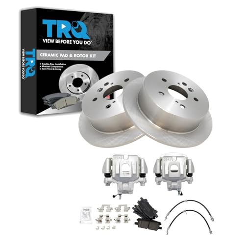 Image of TRQ Rear Brake Pad and Rotor Set Ceramic Calipers Compatible with 2004-2007 Toyota Highlander with All Wheel Drive