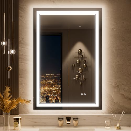 Keonjinn LED Mirror for Bathroom 36 x 24 Inch Wall Mounted Dimmable Anti-Fog IP54 Waterproof 3 Year Warranty
