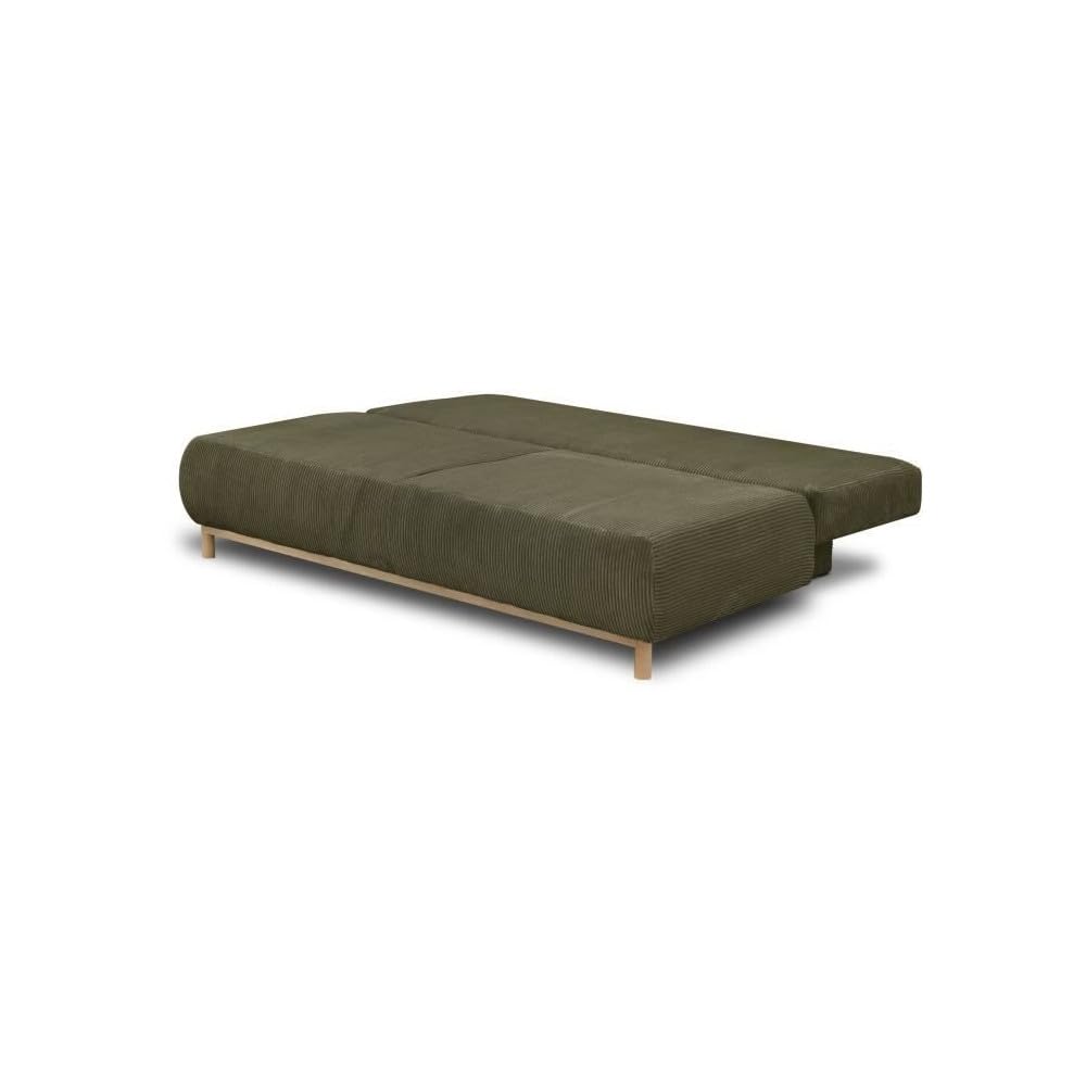 MIKA Banquette Convertible 3 Places Velours côtelé Vert Kaki - Coffre de Rangement - L 192 x H 84 x P 93 cm