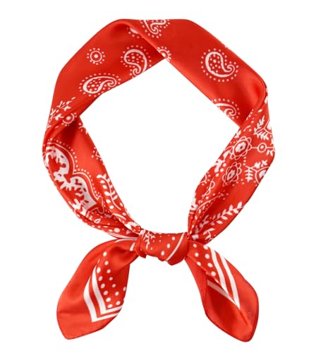 GERINLY Red Mens Neckerchief with Paisley Pattern Stylish Silk Square Scarf Medium Size Bright Head Bandana Cowboy
