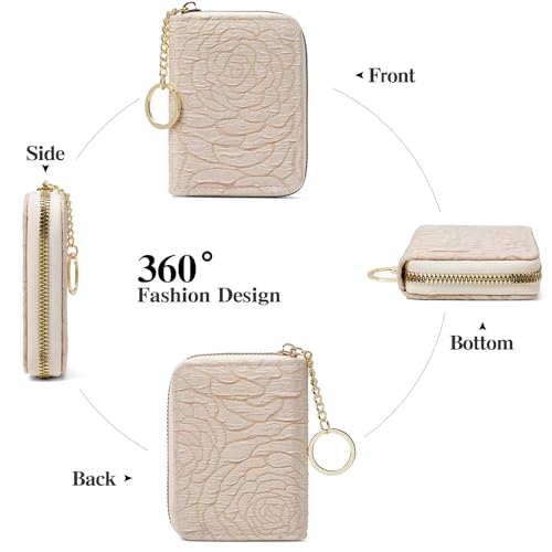 Image of RNIEGA Credit Card Holder RFID Blocking Small Wallet for Women Vegan Leather Card Case Wallets with Zipper Keychain