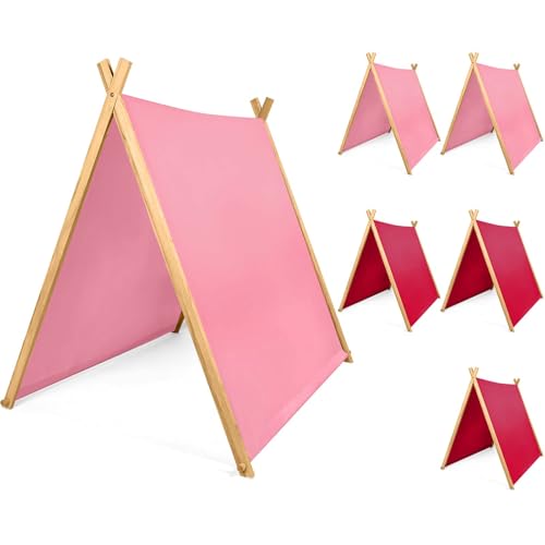 Wesnoy 6 Pack Teepee Tents Bulk, Sleepover Play Tents Washable Foldable Teepee Shelter for Indoor Outdoor Slumber Pajama Party(Pink, Rose Red)