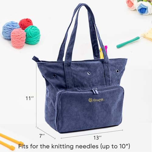 Image of MYBAGZING Large Yarn Tote Organizer - Corduroy Knitting Storage Holder for Yarn, Hooks & Accessories, Portable Craft Carryall for Crocheting Lovers, Mother's Day Gift