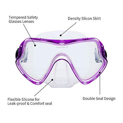 MOUNTDOG Snorkel Mask, Scuba Diving Goggles with 180 Degree View and Tempered Glass for Adults and Youth, Anti-Fog and Anti-Leak Snorkel Scuba Diving Mask