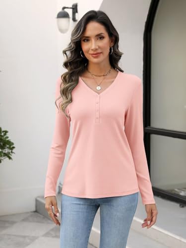 Minetom Women's Long Sleeve V Neck T Shirts Henley Tops Casual Shirts Blouses2