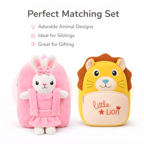 Image of Cartoon Plush Kids School Bag 2-6 Years | Soft Toy Backpack for Boys & Girls | Toddler Nursery Preschool Bag | Lightweight Adjustable Straps