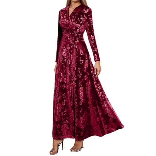 Vestido Navideño Mujer - Vestido de terciopelo de otoño e invierno elegante estilo francés informal color sólido manga larga para mujer ropa de fiesta cómodo elástico suave atuendo diario (L)