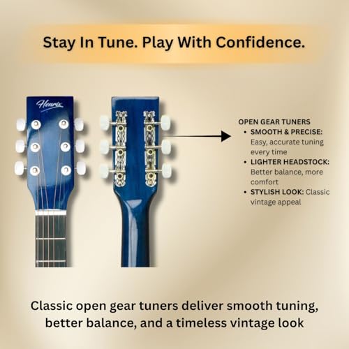 Image of Henrix 38C 38 Inch Basswood Cutaway Acoustic Guitar With Dual Action Truss Rod, Gigbag, Picks, String Set, String Winder, Strap, Polishing Cloth & Ebook - Blue Burst