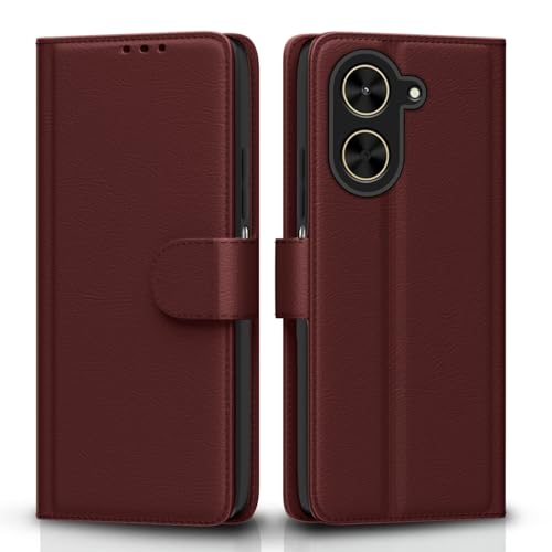 Image of Amazon Basics Flip Cover for Poco C71 / Redmi A5 Leather Finish | Wallet Stand and Shock Proof | Inside TPU with Card Pockets | Complete Protection Flip Case(Brown)