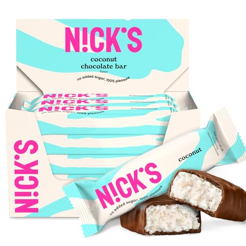 NICKS Keto Chocolate Bars Variety Pack, No Added Sugar, Coconut, Gluten Free Sweets Low carb Candy Snack Bar (Multipack 15x40g) (Coconut)