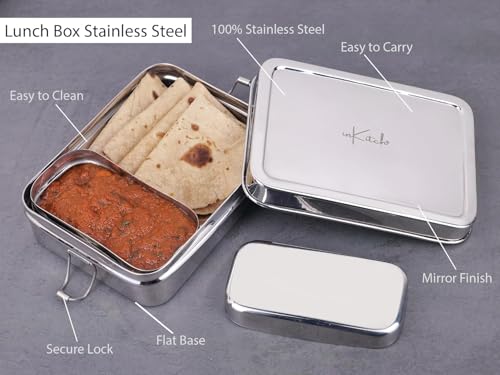 Image of Steel Tiffin Box for Office | 650ML Premium Stainless Steel Square Lunch Box | Leak-Proof Stainless Steel Lunch Box & Office | Durable Rectangle Steel Box with Inner Container & Lock Clip