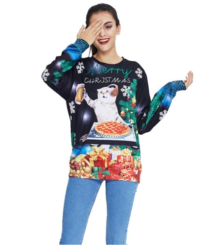 Idgreatim Unisex Ugly Christmas Crewneck Sweatshirt Novelty 3D Graphic Long Sleeve Sweater Shirt