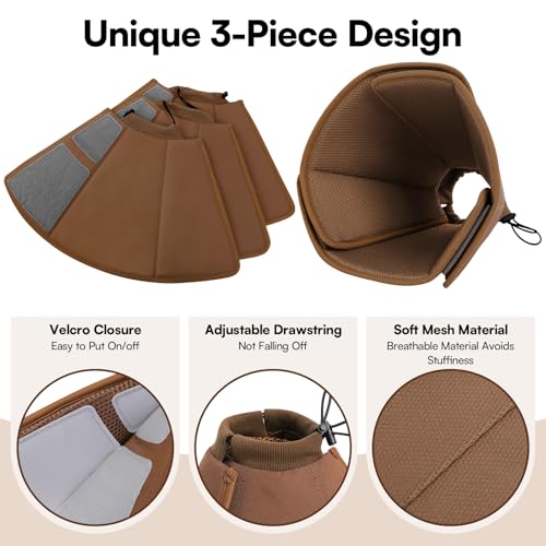 Image of Queenmore Dog Cone, Soft Cone for Dogs After Surgery, Comfy Large Dog Cone | Cone for Dogs After Surgery, Adjustable Soft Fabric Dog Cones Collar, Elizabethan Pet E-Collar for Wound Healing, Coffee,L