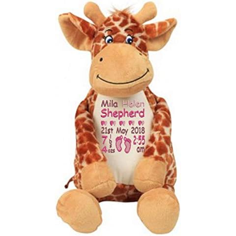 Personalised Giraffe Teddy Bear with Birth Details Cover