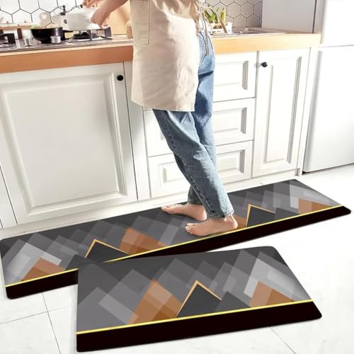 Image of Kitchen Anti Slip Mat for Floor, Waterproof Washable Kitchen Mats, Non Slip Kitchen Floor Mats for Home, Soft Mats for Kitchen, Kitchen Mats for Floor Anti Slip (Geometric-Triangle)