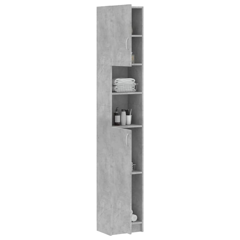 Armadietto da bagno grigio cemento, 32 x 25,5 x 190 cm, in legno, set di mobili da bagno con 4 ante, 2 scomparti aperti, molto capiente, montaggio a parete, salvaspazio, per lavabo e