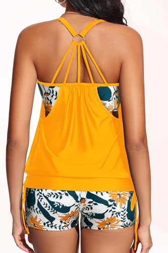 Image of Holipick Blouson Tankini Swimsuits for Women - Two Piece Tummy Control Bathing Suit with Shorts Modest Swimwear