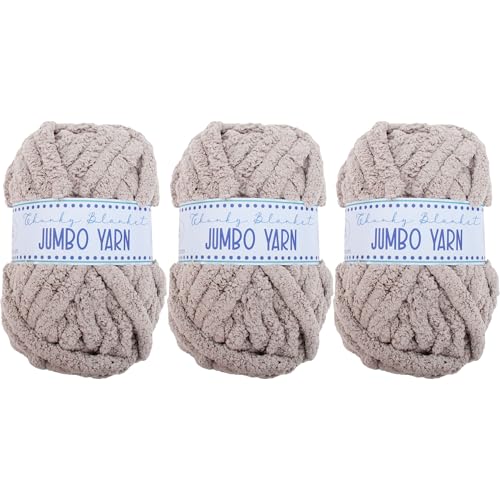 Image of 3 Pack ThreadArt Chunky Chenille Yarn for Hand Knitting, Jumbo, Light Grey | Soft jumbo chenille yarn for hand knit and crochet. Make blankets, plushies & crochet projects. DIY quick projects.
