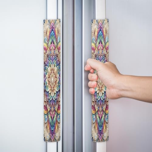Image of Refrigerator Door Handle Covers Set of 2 Flower Mandala Bohemia Washable Fridge Dishwasher Mocrowave Oven Stove Decor Protector Handle Cover Keep Kitchen Appliance Clean from Food Stains Decorate
