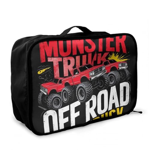 Women's Lightweight Weekender Overnight Carry On Luggage Bag, Travel Storage Tote Bag, Carry On Leather Weekender Bags Monster Truck Car Red Black