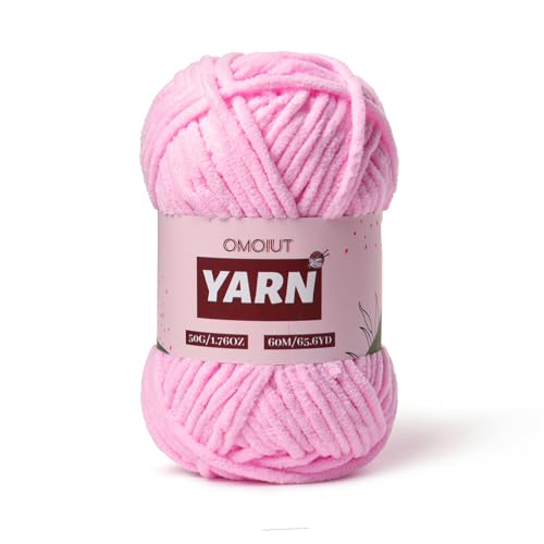 Image of Plush Chenille Chunky Crochet Yarn - Baby Yarn for Crocheting Soft - Velvet Yarns Knitting for Blankets Crafts - Fluffy Amigurumi Yarns 50g / 65.6yd (Dark Pink)