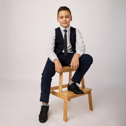 Ladeheid Kinder Krawatte für Jungen - Eleganter matter Look, Vorgebunden mit einem Klettverschluß, Perfekt für besondere Anlässe - Stilvolle Ansteckkrawatte TKM (31cm x 4cm, Schwarz)