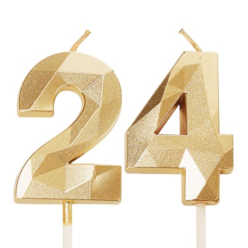 Velas de cumpleaños número 24, velas doradas con el número 24,