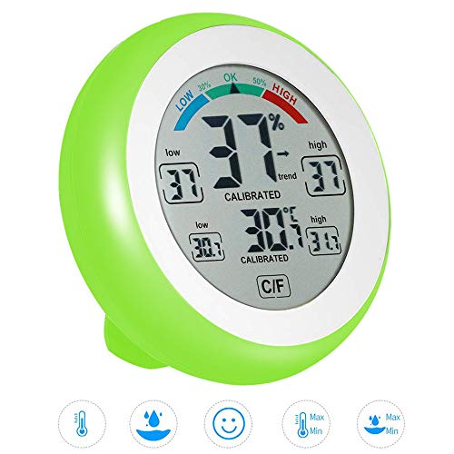 Jiguoor Thermomètre numérique multifonctionnel, hygromètre, affichage de la tendance de l'humidité de la température Meter-Max & Min Value avec écran tactile ?/?
