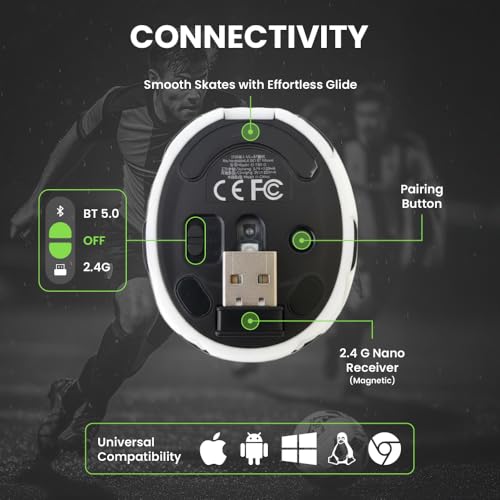 Image of Sports 123 Addition Bluetooth Mouse with 2.4 GHz & BT 5.3 Dual Wireless, 6 Buttons, C-Type Charging, RGB Lights, Connect 3 Devices, Ergonomic Design for Laptop, Smartphone, Tablet (Football (Soccer))