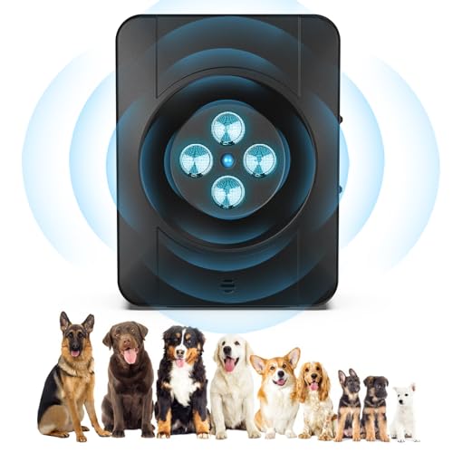 Antiladridos para Perros, 4 Potentes Emisores Automática Ahuyentador de Perros, 3 Modos Dispositivo Antiladridos Ultrasonidos Perros Recargable para Cachorros Perros Grandes Interior Exterior 33 Pies