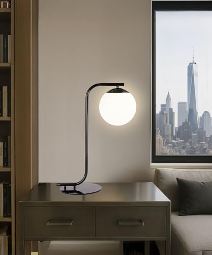 HarvestLand Midnight Sphere 20” Bedside Lamp – Globe Modern Table Lamps with Marble-Style Base and Glass Shade for Living Room, Nightstand lamp, Side Table lamp for Office