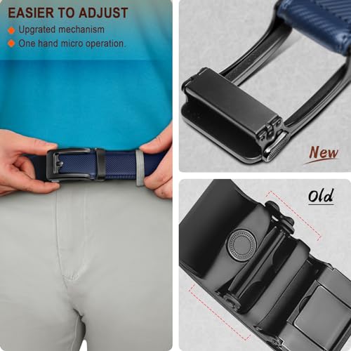 Image of BULLIANT Men Ratchet Leather Belt True-to-size 1 3 /8 inch-Gift Boxed | Smooth Sliding for Micro Fit | Holeless for Dress or Casual